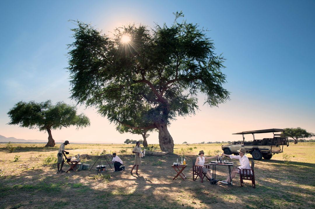 bush break from game drive by guests of Nyamatusi Camps Mana Pools Zimbabwe 