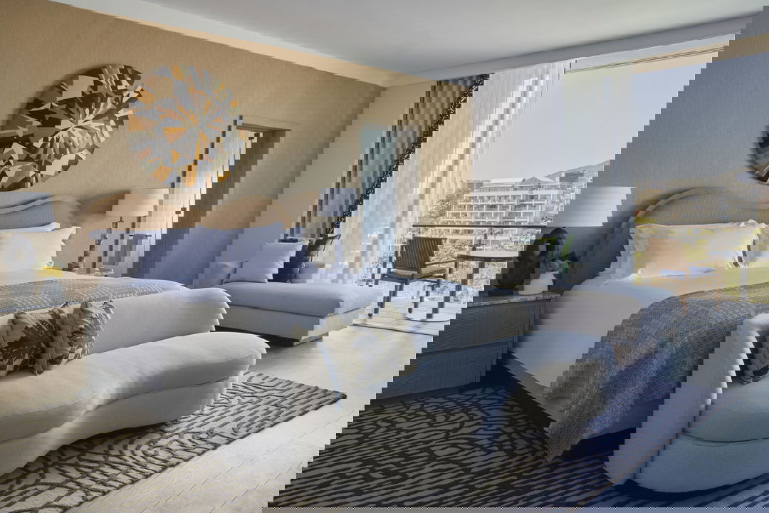 interior view of luxury bedroom with waterfront views at One&Only Resort Waterfront Cape Town