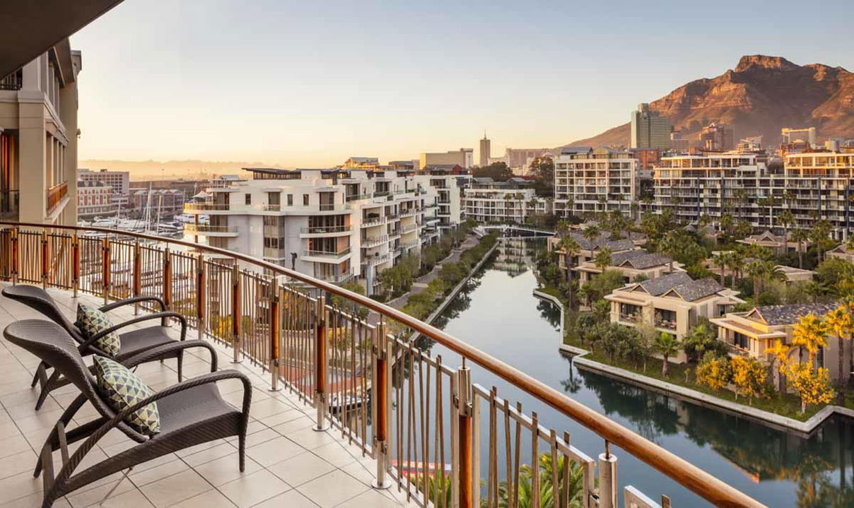 view of canals in resort from balcony of room at One&Only Resort Waterfront Cape Town