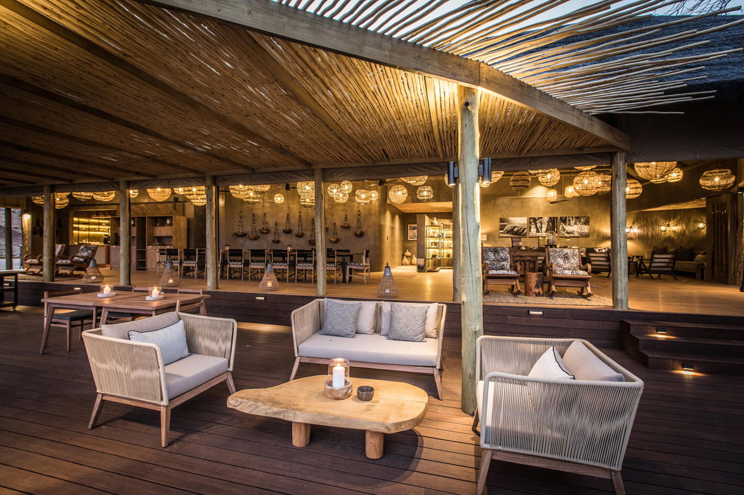 lounge area on main deck of puku ridge camp zambia