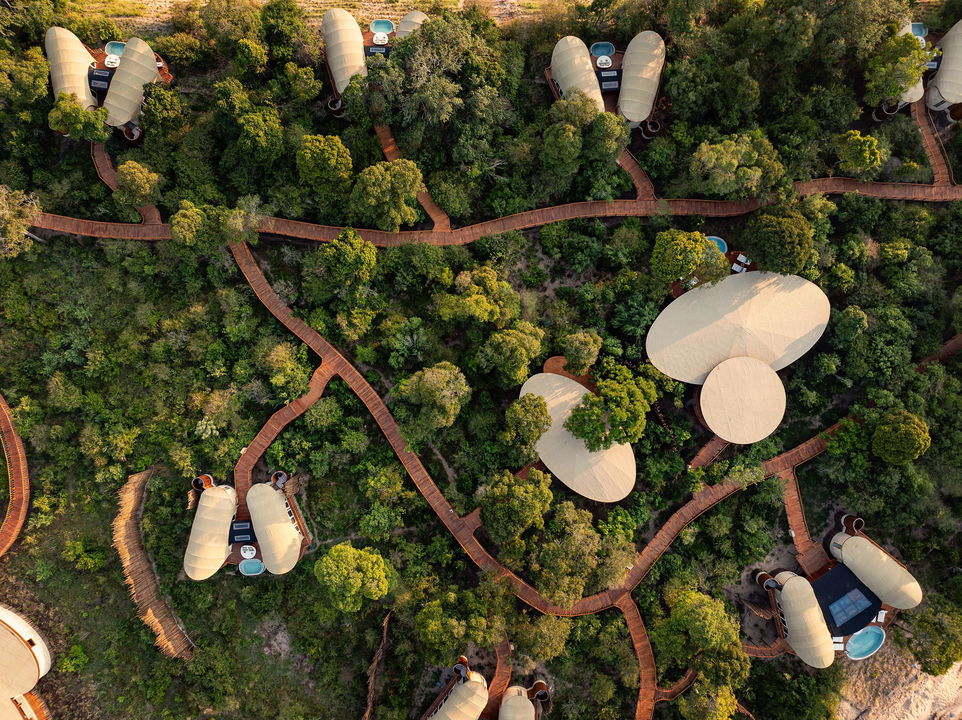 aerial view of camp at ritz carlton masai mara