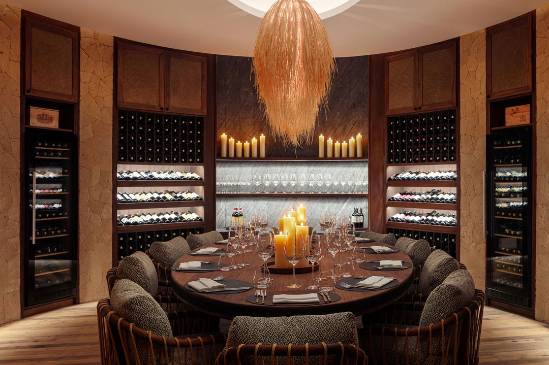 guest wine cellar seating area at ritz carlton masai mara