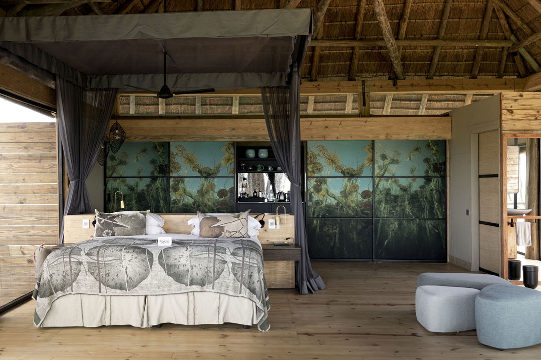 interior view of safari room at Vumbura Plains Camp Wilderness Okavango Delta