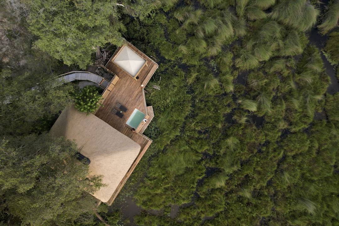 aerial view of Vumbura Plains Camp Wilderness Okavango Delta
