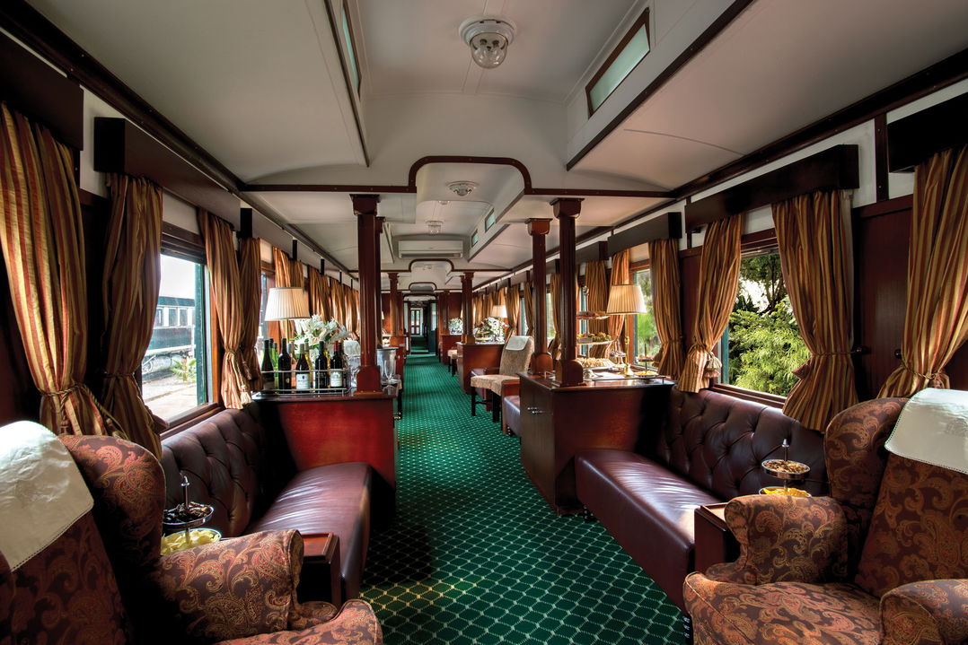 inside the events lounge cart of Rovos rail luxury train safaris