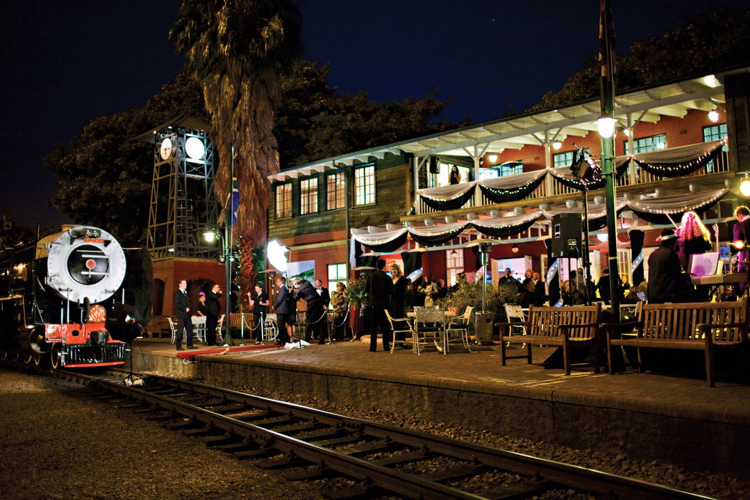 celebrations on the platform of Rovos Rail Luxury Trains at night