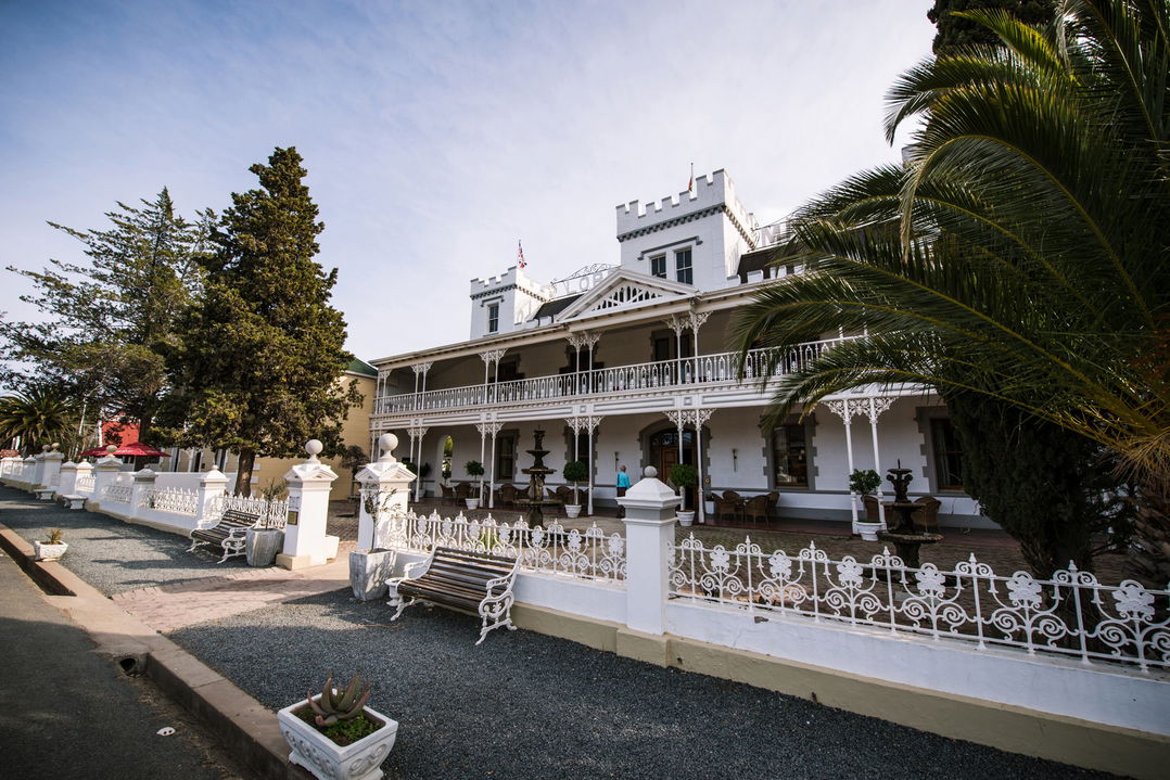 old Victorian style train station entrance at Rovos rail luxury train safaris