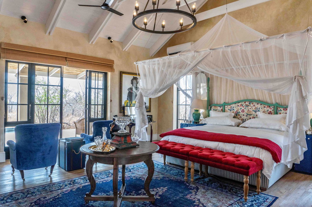 interior view of bedroom by farmhouse lodge of royal malewane 