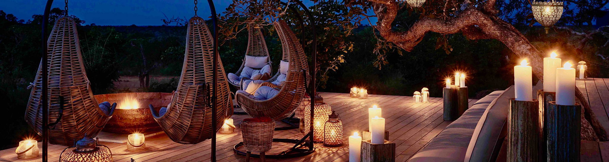night view of the main viewing deck at royal malewane