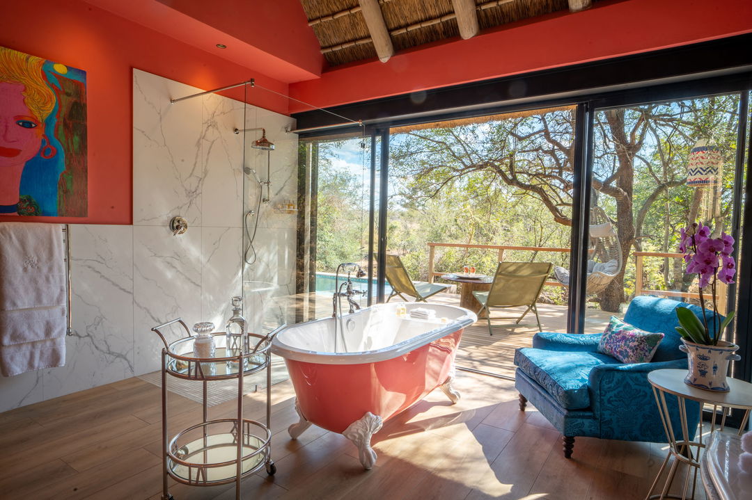 bathroom view of luxury suite at waterside lodge royal malewane