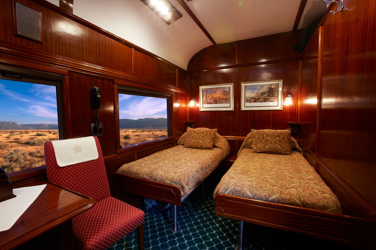 interior view of twin room on rovos rail train
