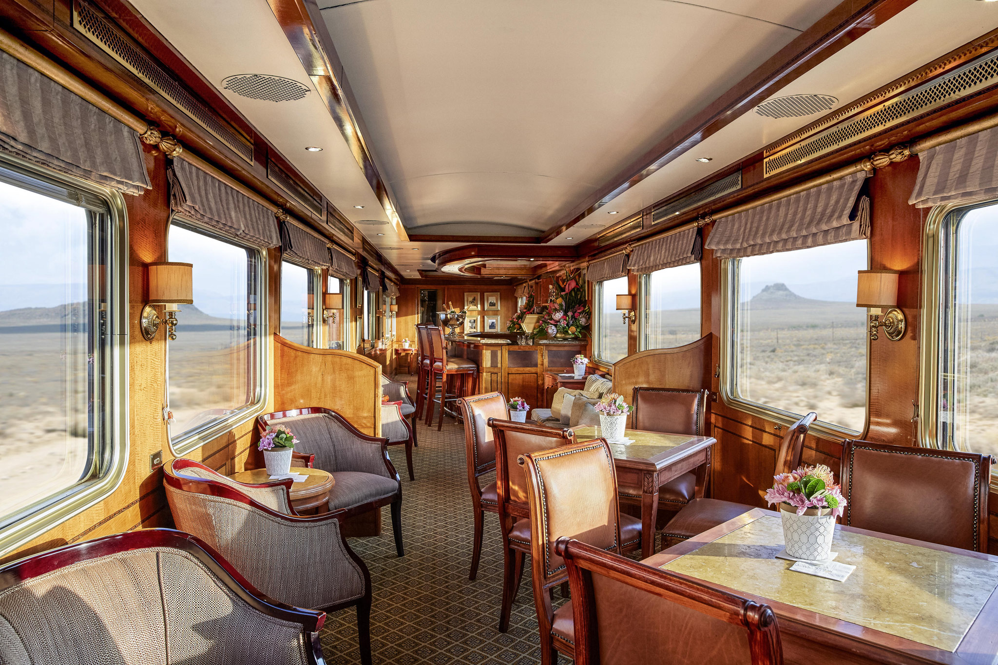 bar counter and stools on Blue Train South Africa