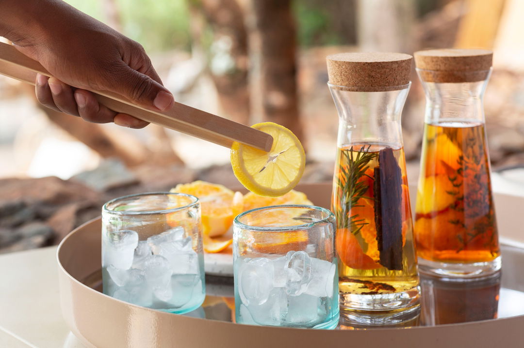 gin mixed on table at Singita Faru Faru lodge Serengeti