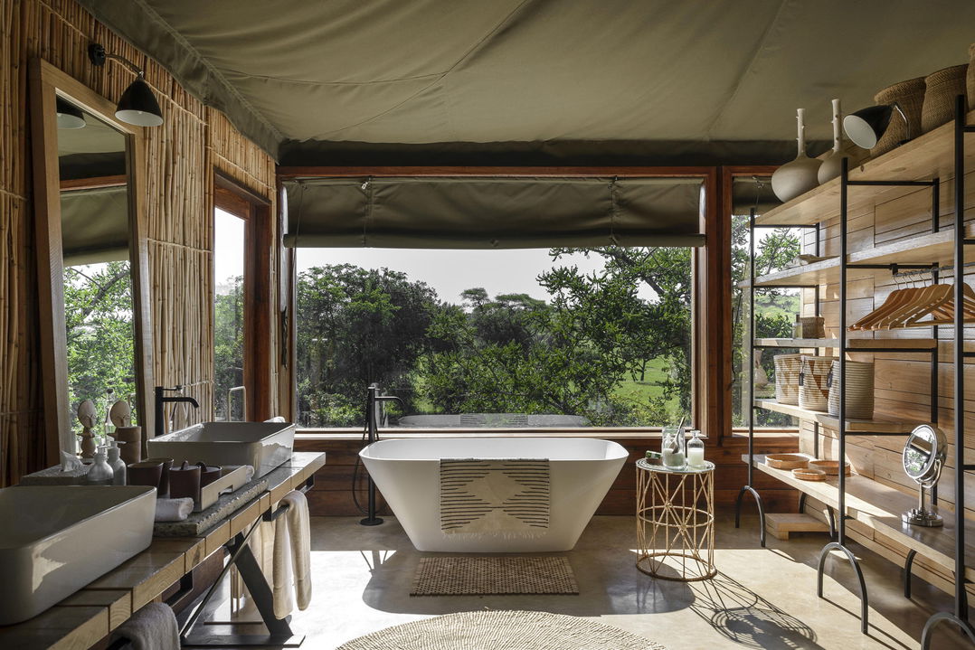 bathroom with a view at Singita Faru Faru lodge Serengeti