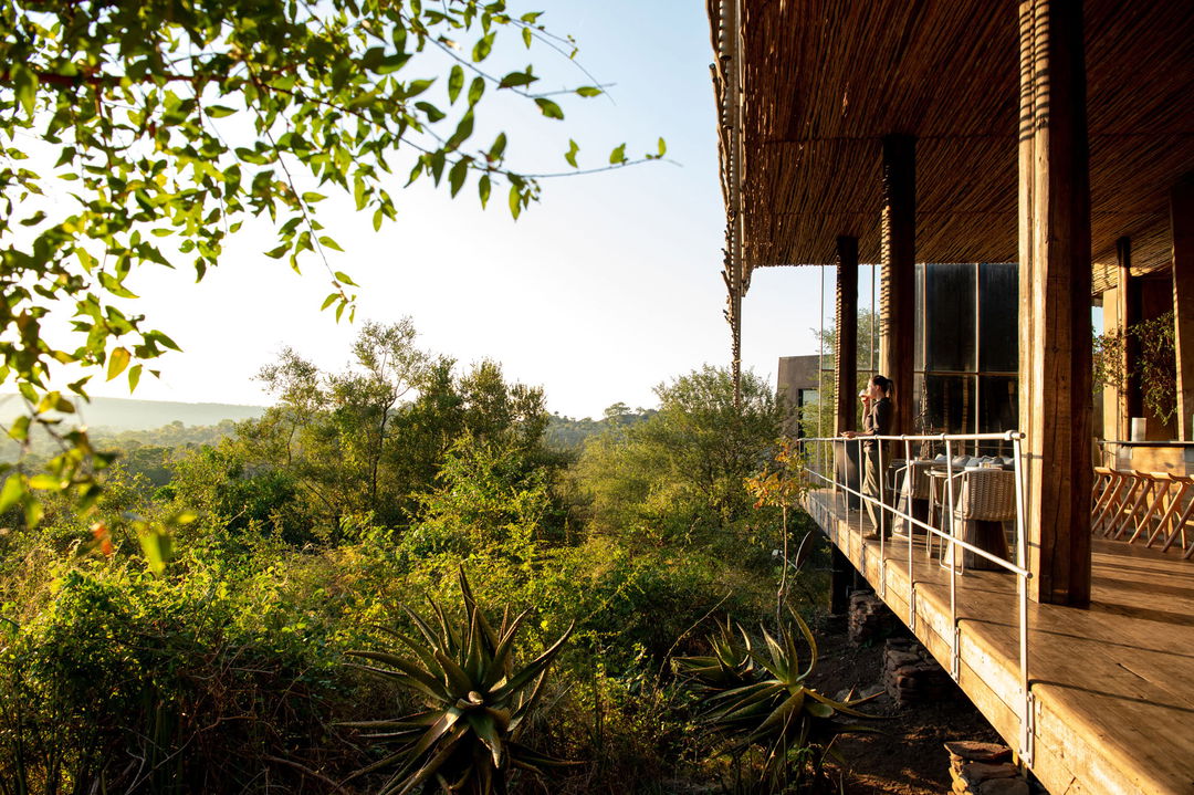 main viewing deck in morning sun at singita lebombo lodge