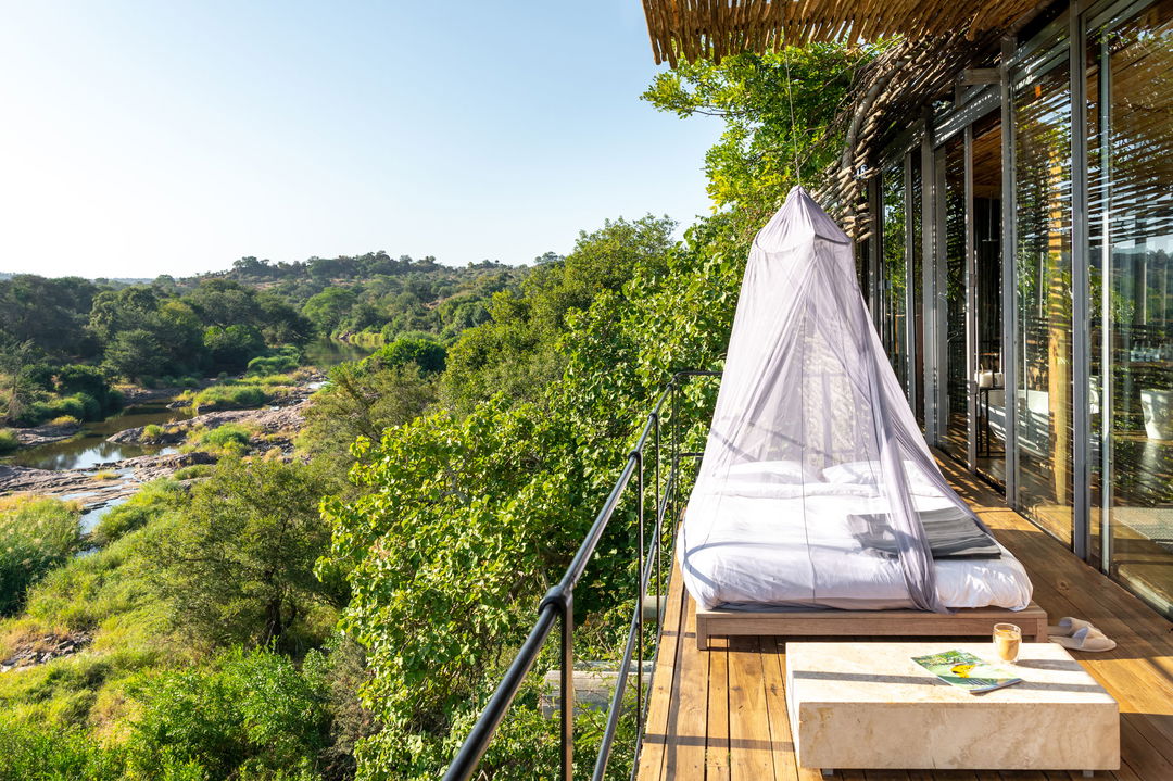 deck and day bed from the side of suite at singita lebombo lodge