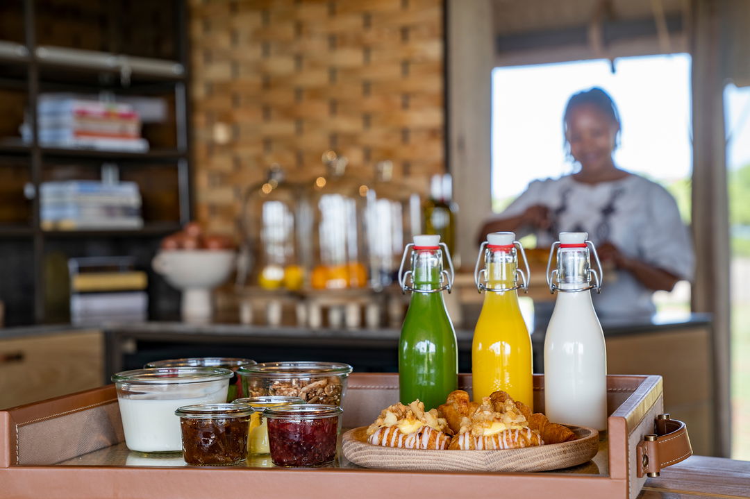 snacks and drinks in deli section of min tent at Singita Sabora Tented Camp Serengeti 