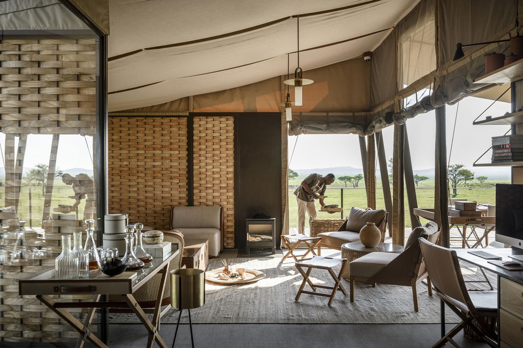 lounge area of Singita Sabora Tented Camp Serengeti 