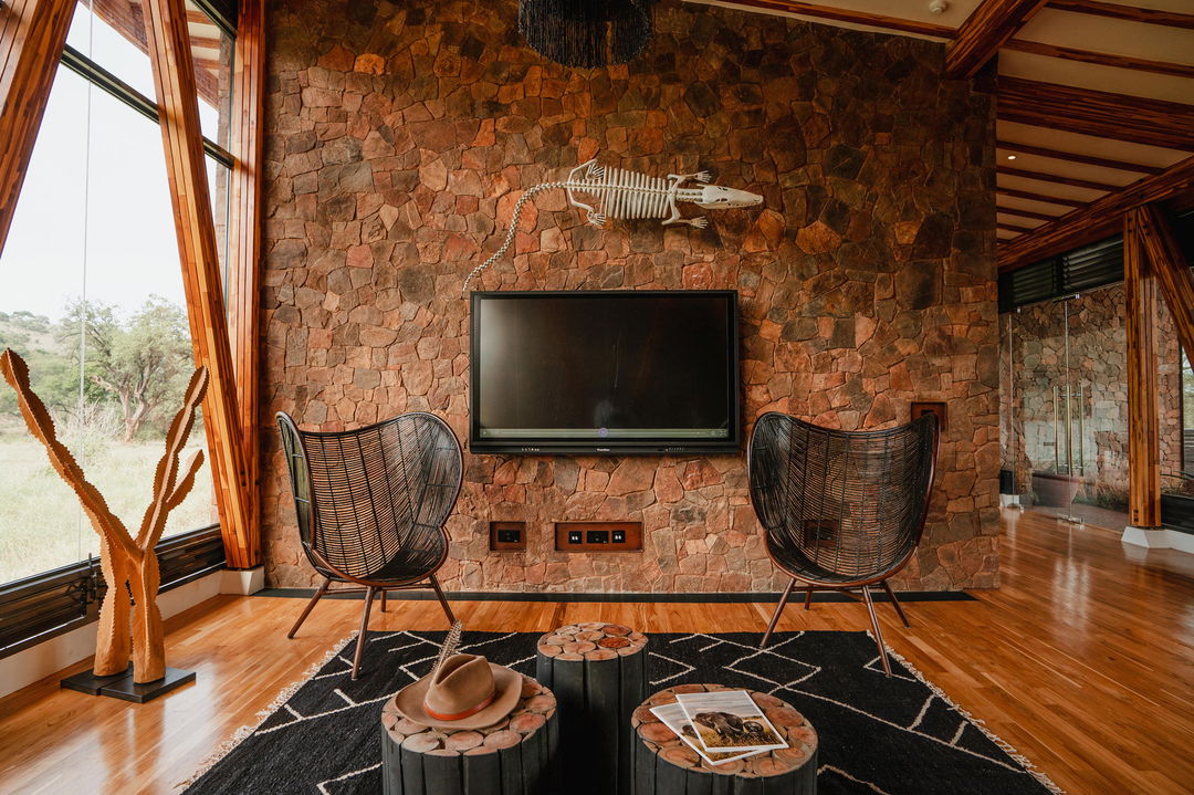 tv room in the lodge area of Singita Sabora Tented Camp Serengeti 