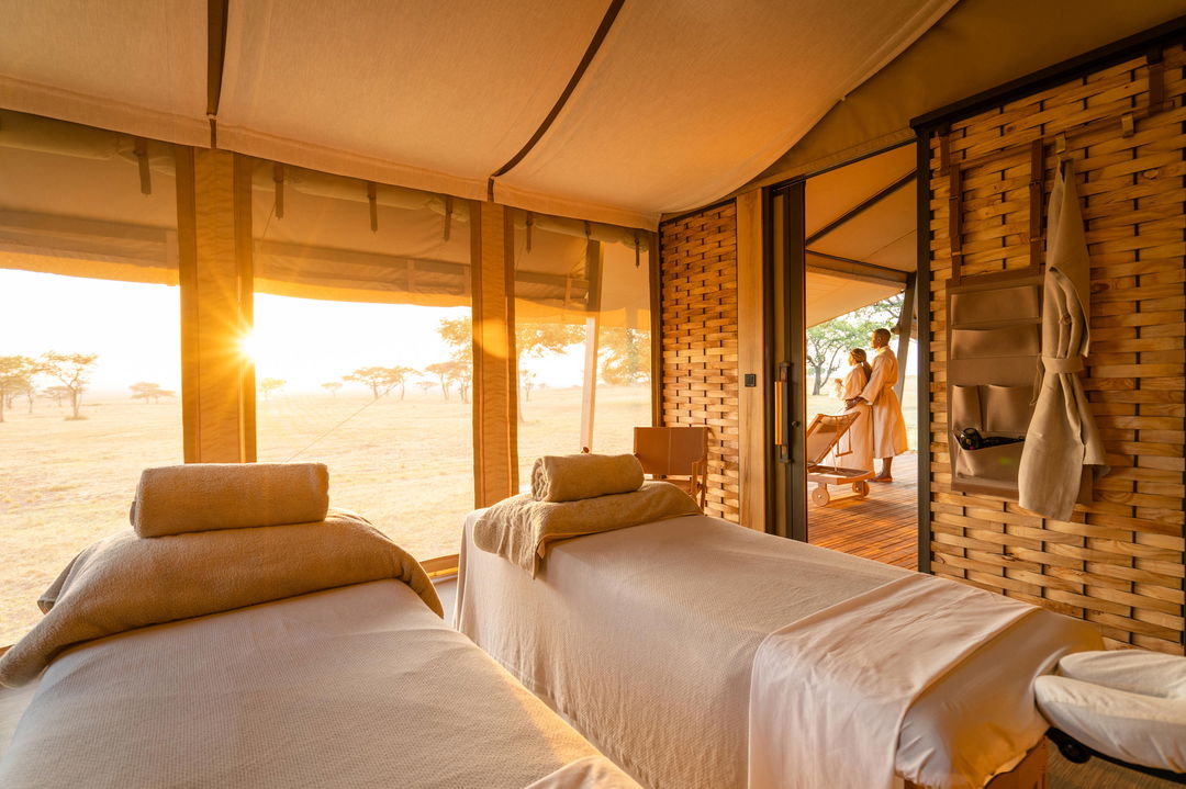 two spa beds in the main camp of Singita Sabora Tented Camp Serengeti 