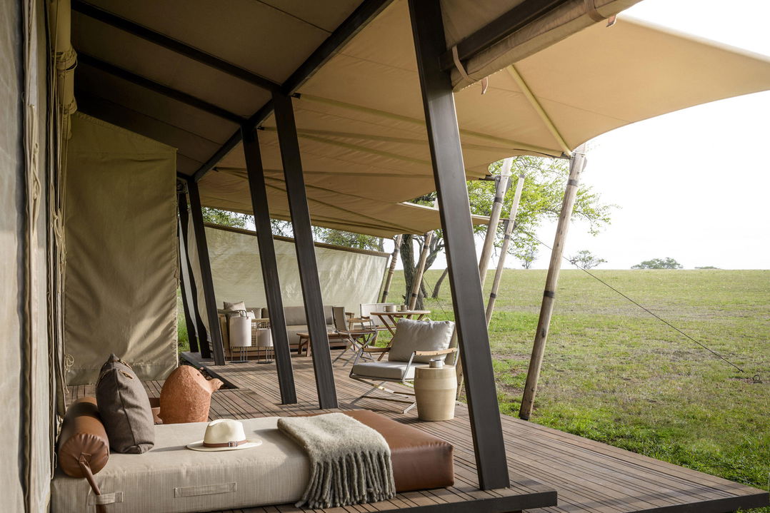 meditation area on deck of suite by Singita Sabora Tented Camp Serengeti 