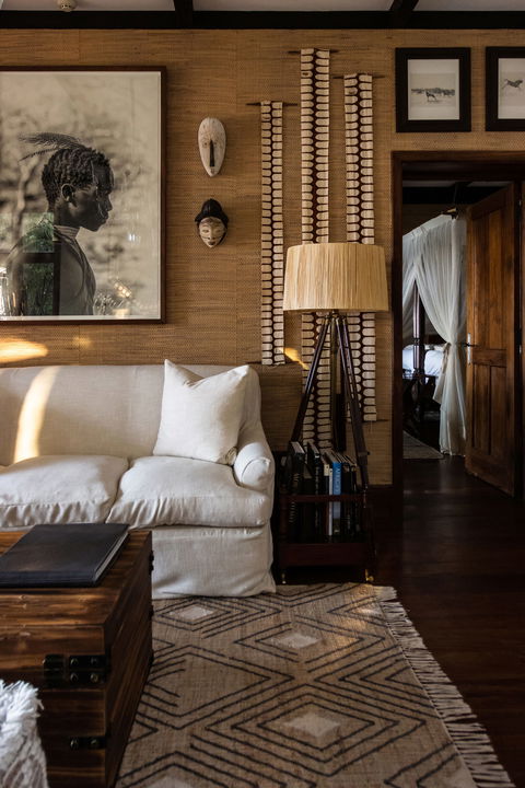 lounge area in room of Singita Sasakwa lodge in Serengeti
