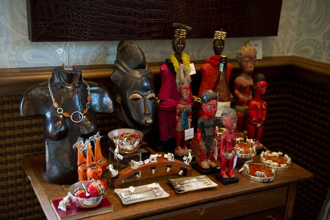 African art display in shop of Singita Sasakwa lodge in Serengeti