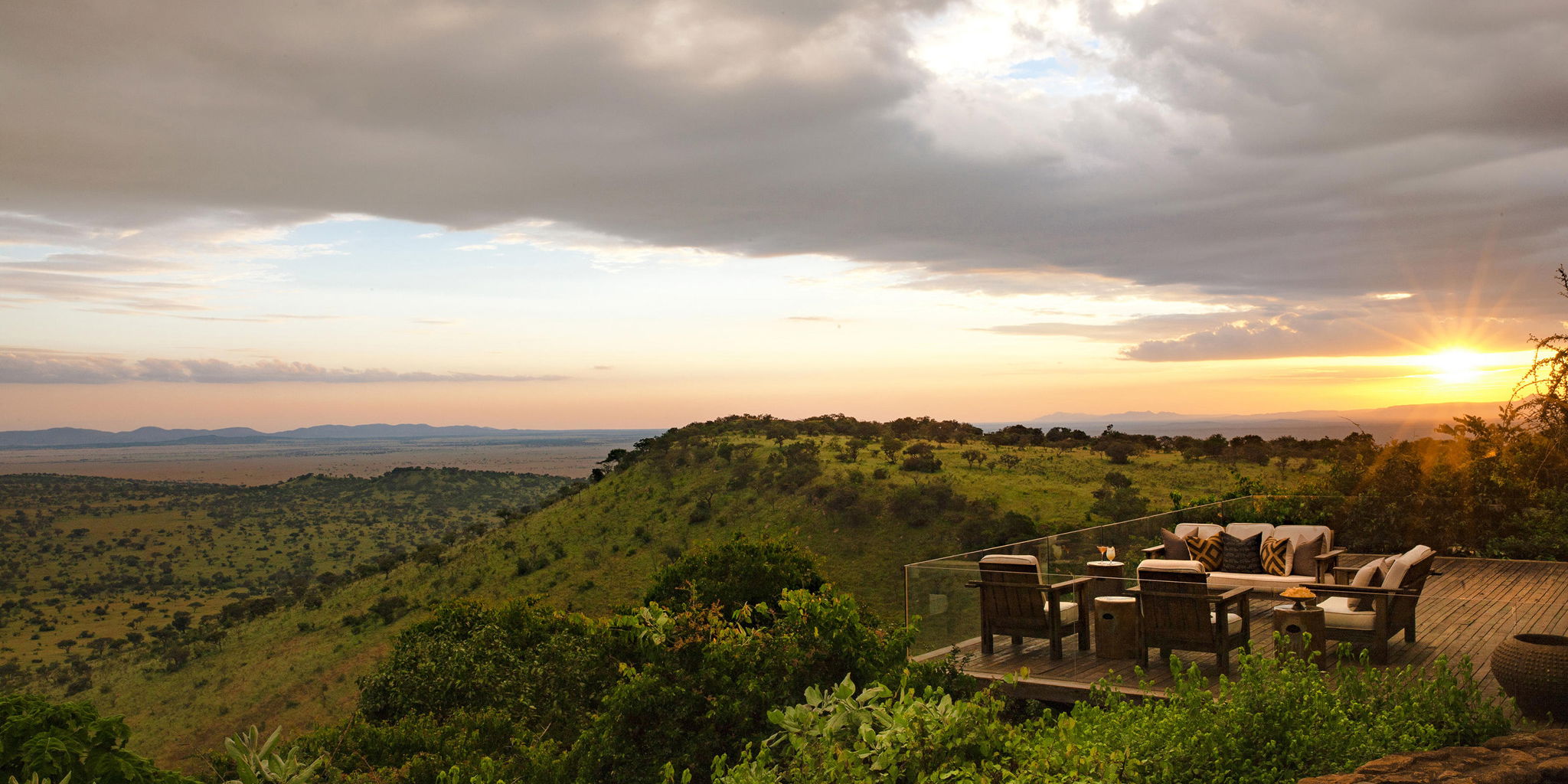 sunset view from the deck of Singita Sasakwa camp Serengeti