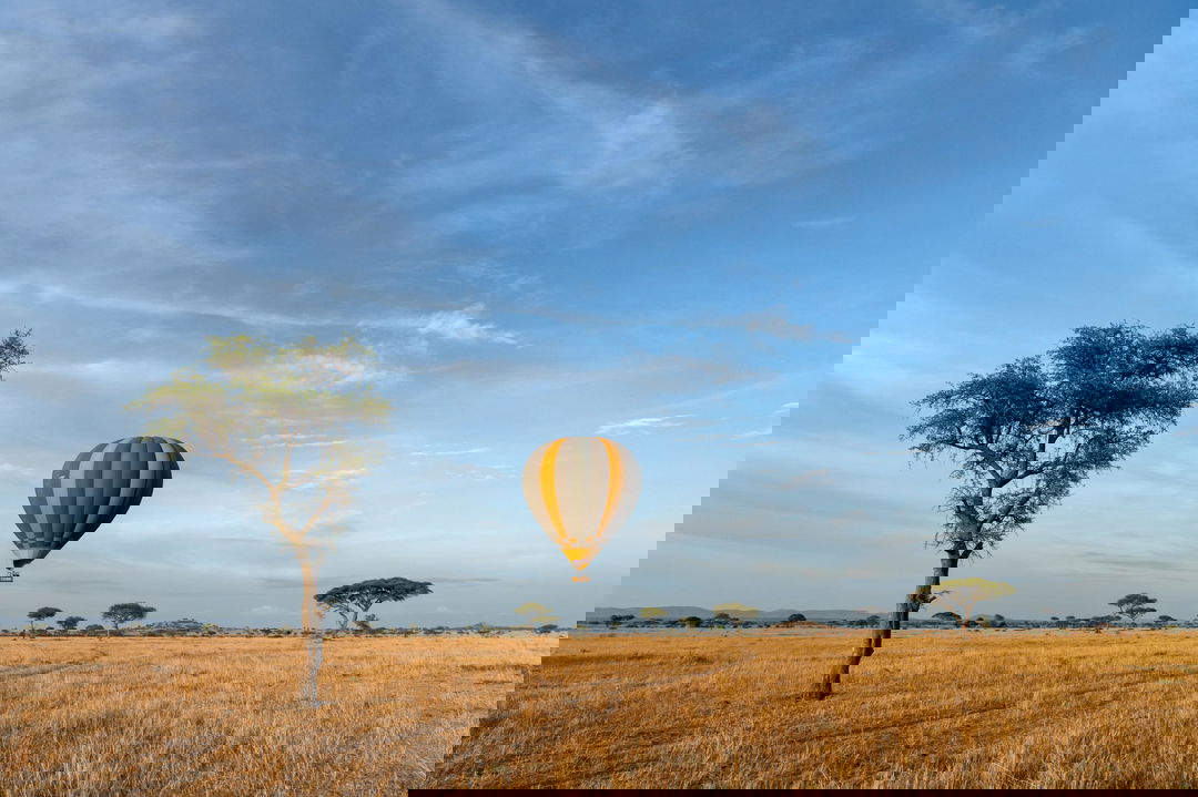 hot air balloon over the plains of the Serengeti