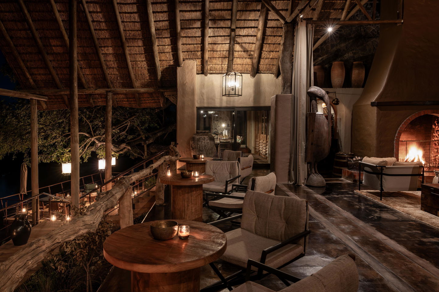 main lounge at night at Singita ebony lodge