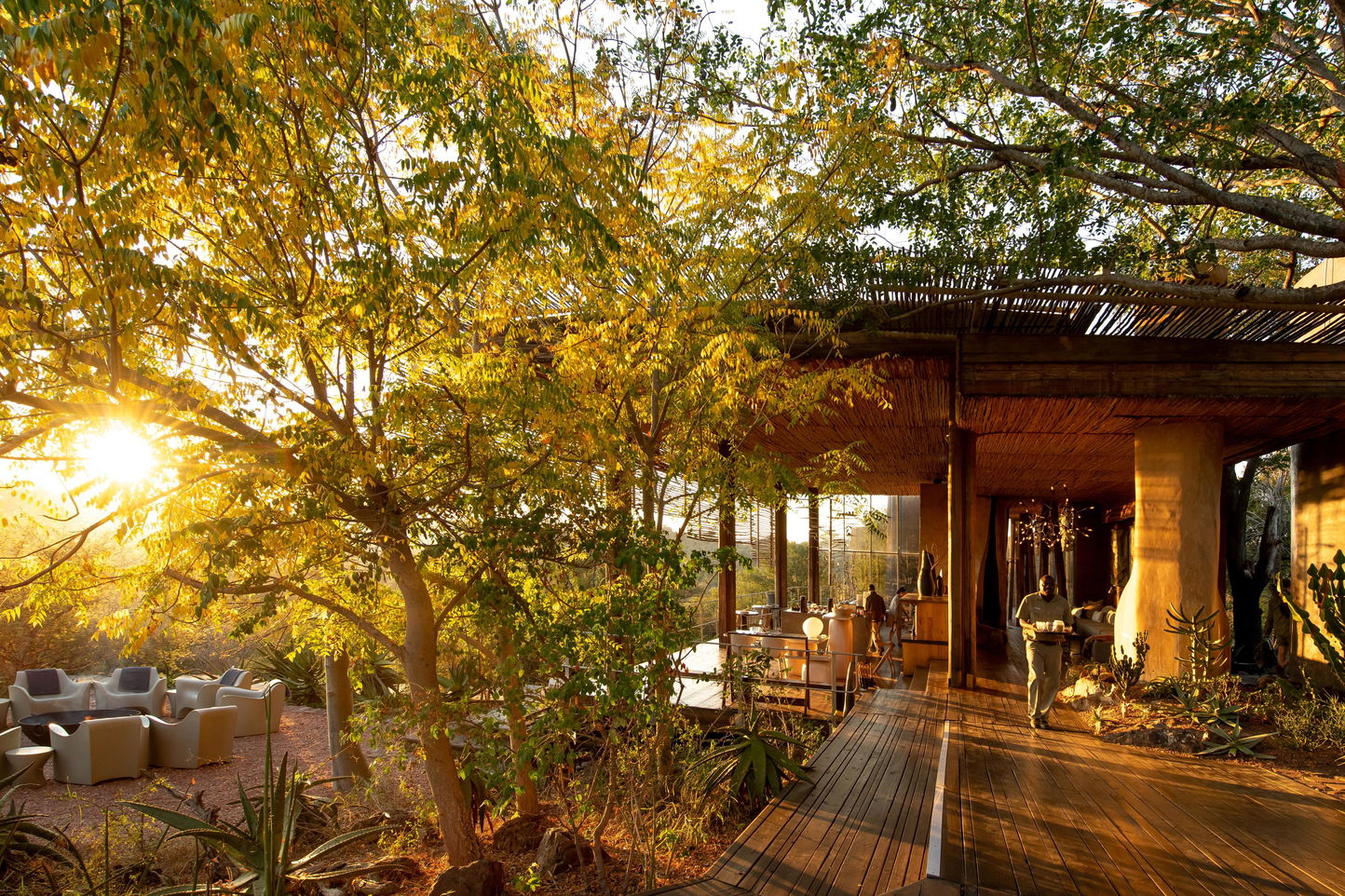 Main lodge entertainment deck at Singita Lebombo lodge