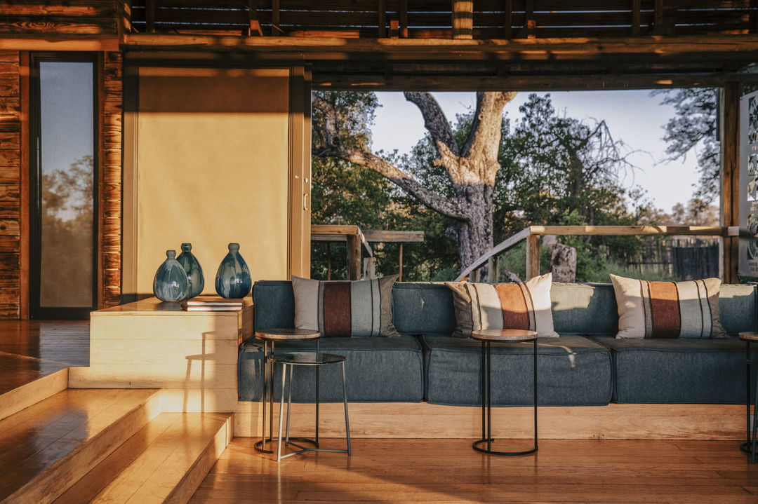 entertainment and seating areas at Vumbura Plains Camp Wilderness Okavango Delta