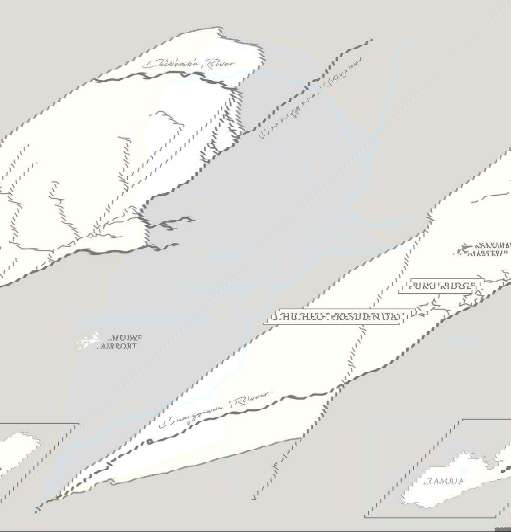 screenshot depicting map of Luangwa flood plains in Zambia