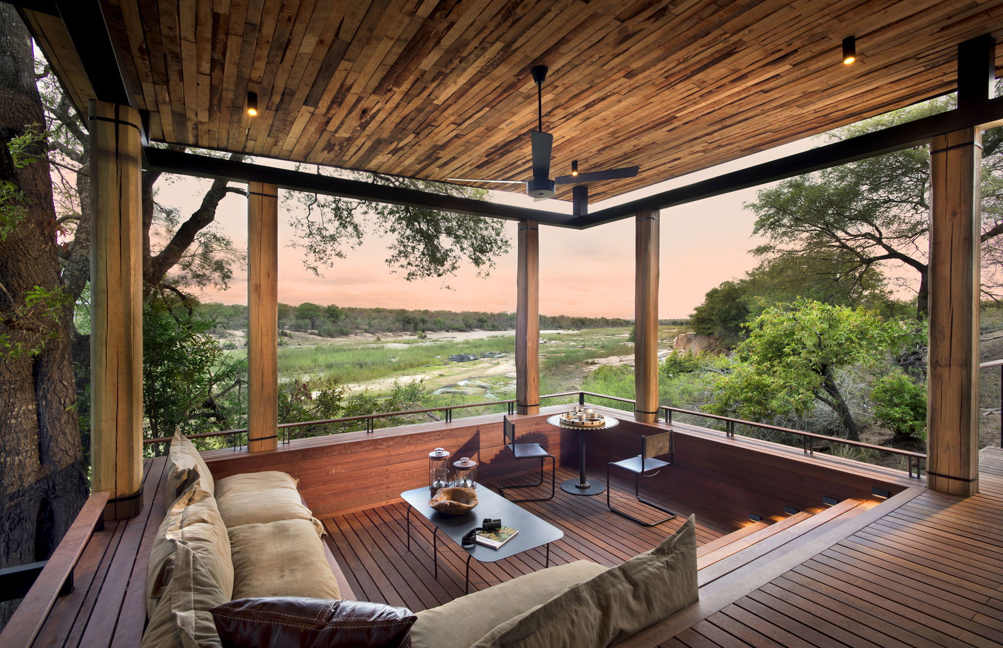 view of private deck and riverbed at Tengile river lodge