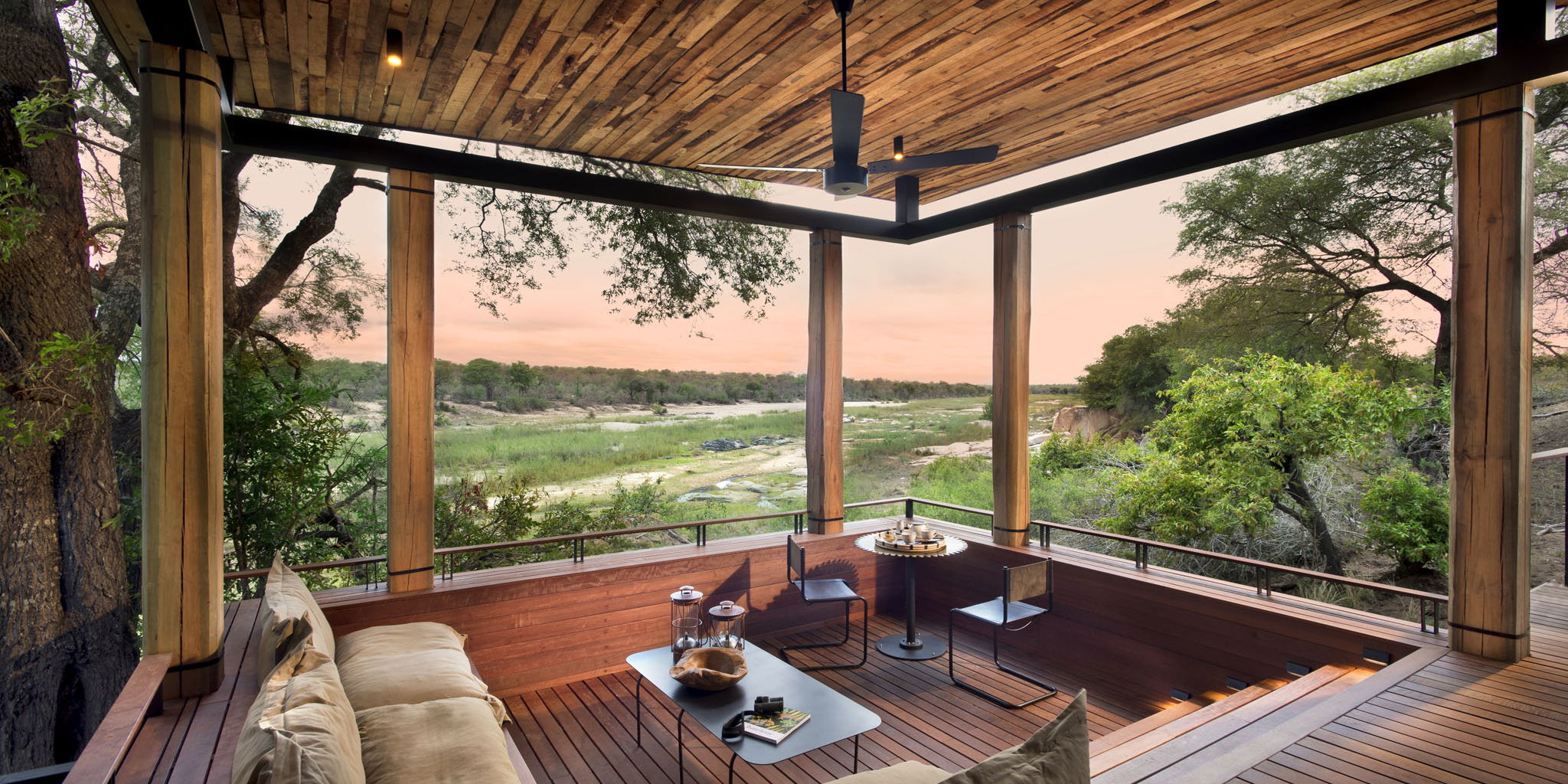 view of private deck and riverbed at Tengile river lodge
