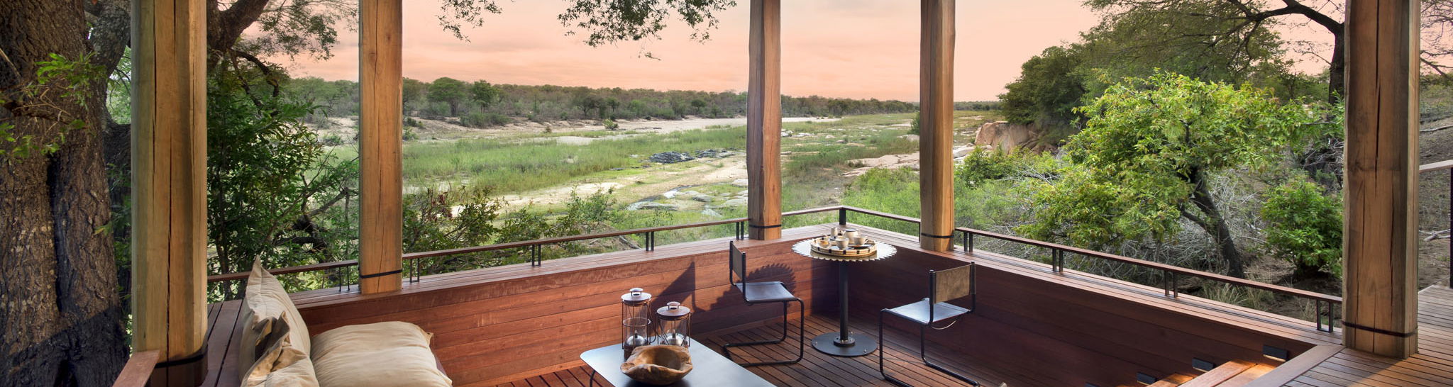 view of private deck and riverbed at Tengile river lodge