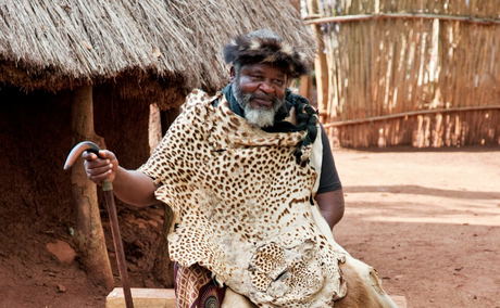chief of shangaan in front of hut during cultural visit tengile river lodge chief of shangaan in front of hut during cultural visit tengile river lodge