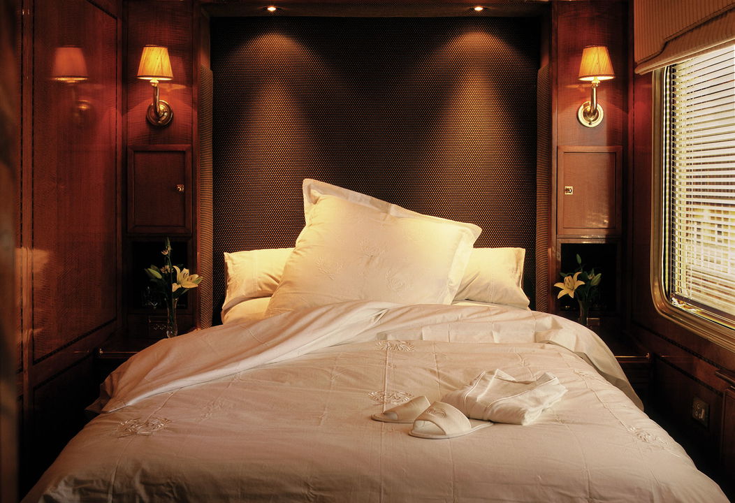 made ip bed in a cabin of the Blue Train