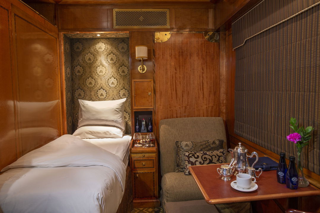 single bed in a cabin of the Blue Train