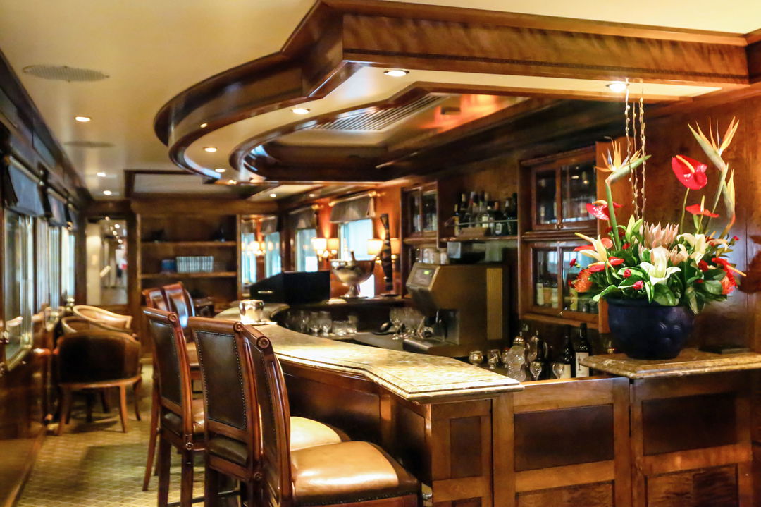 bar counter and stools on Blue Train South Africa