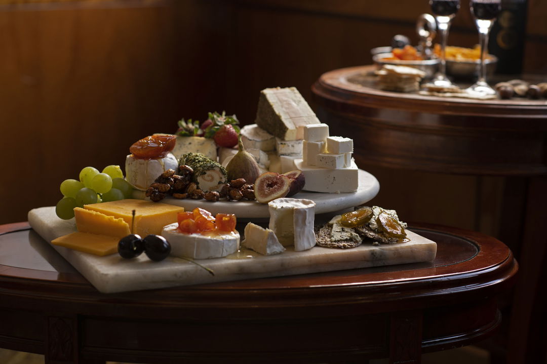 cheese platter with many cheeses and jams on Blue Train South Africa