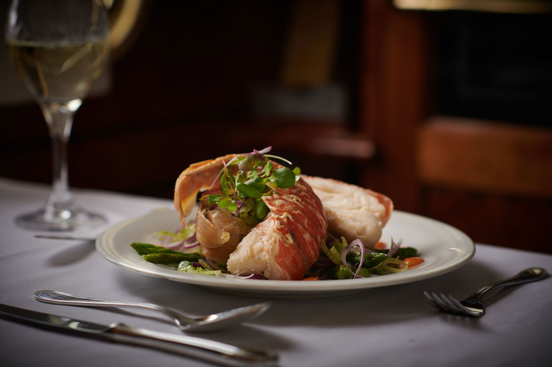 crayfish tails with asparagus gourmet dish served on the Blue Train South Africa