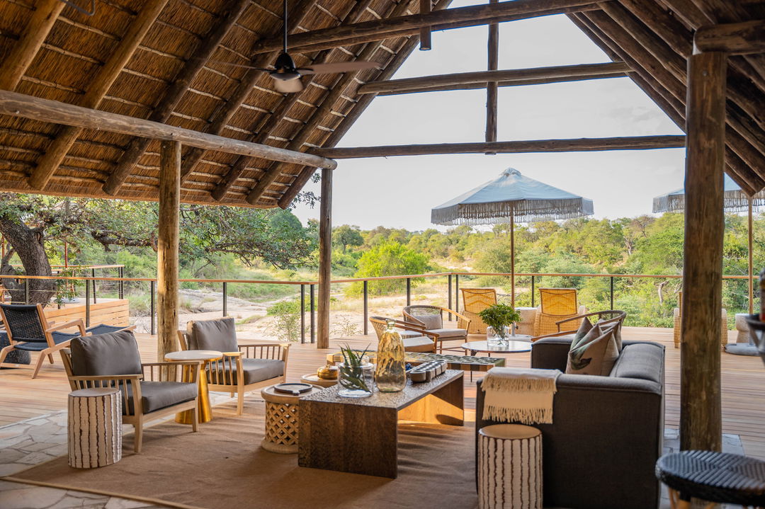 main deck viewed from inside of lodge at thornybush game lodge