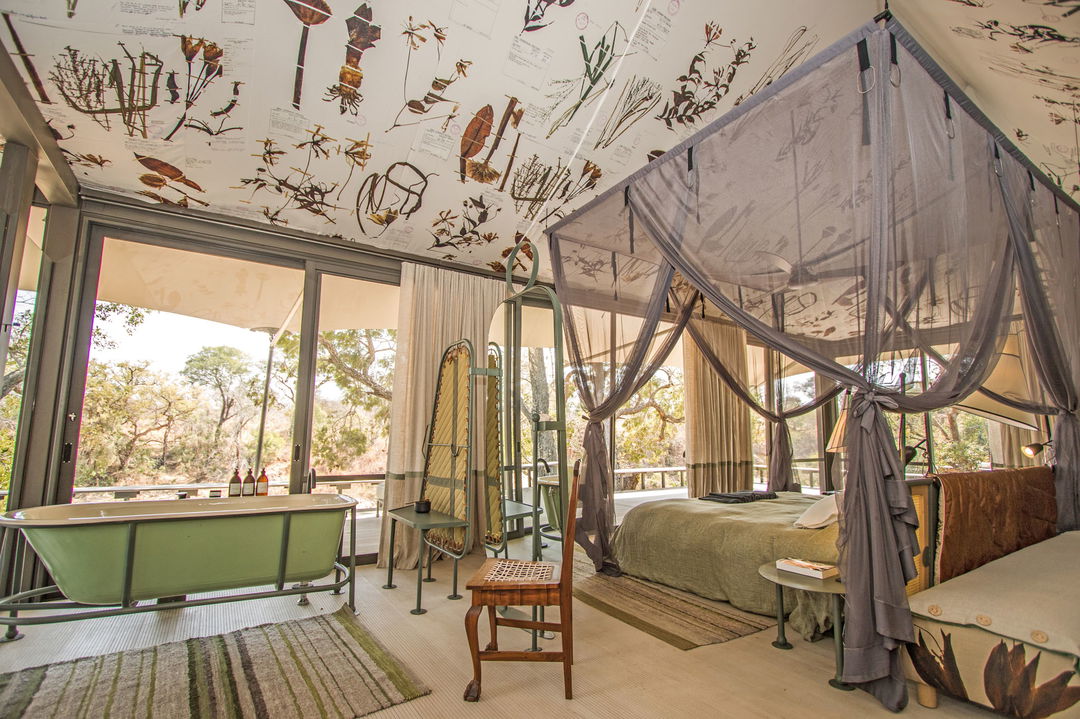 interior view of luxury room by little saseka tented camp thornybush