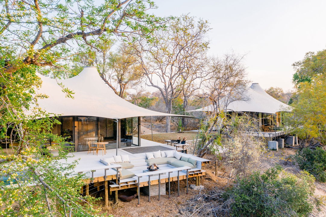 exterior elevated view of a suite by thornybush saseka tented camp