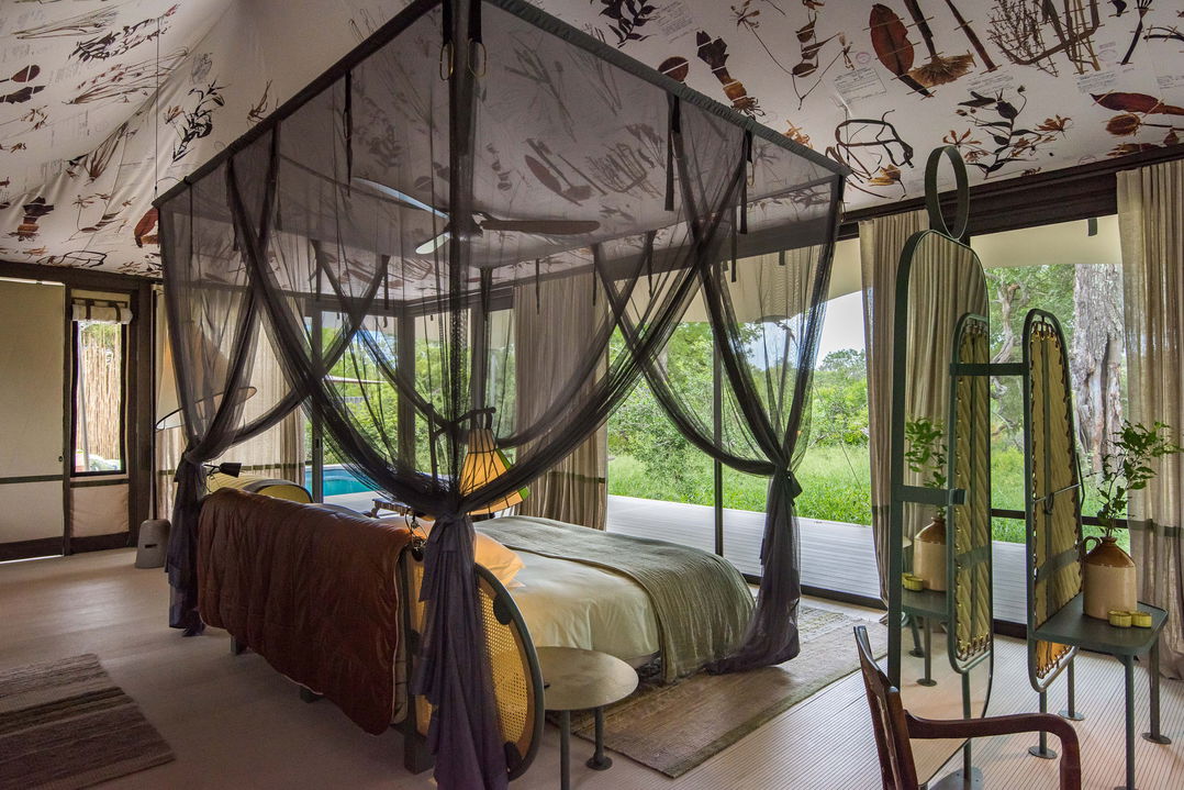 side view of suite interior at thornybush saseka tented camp