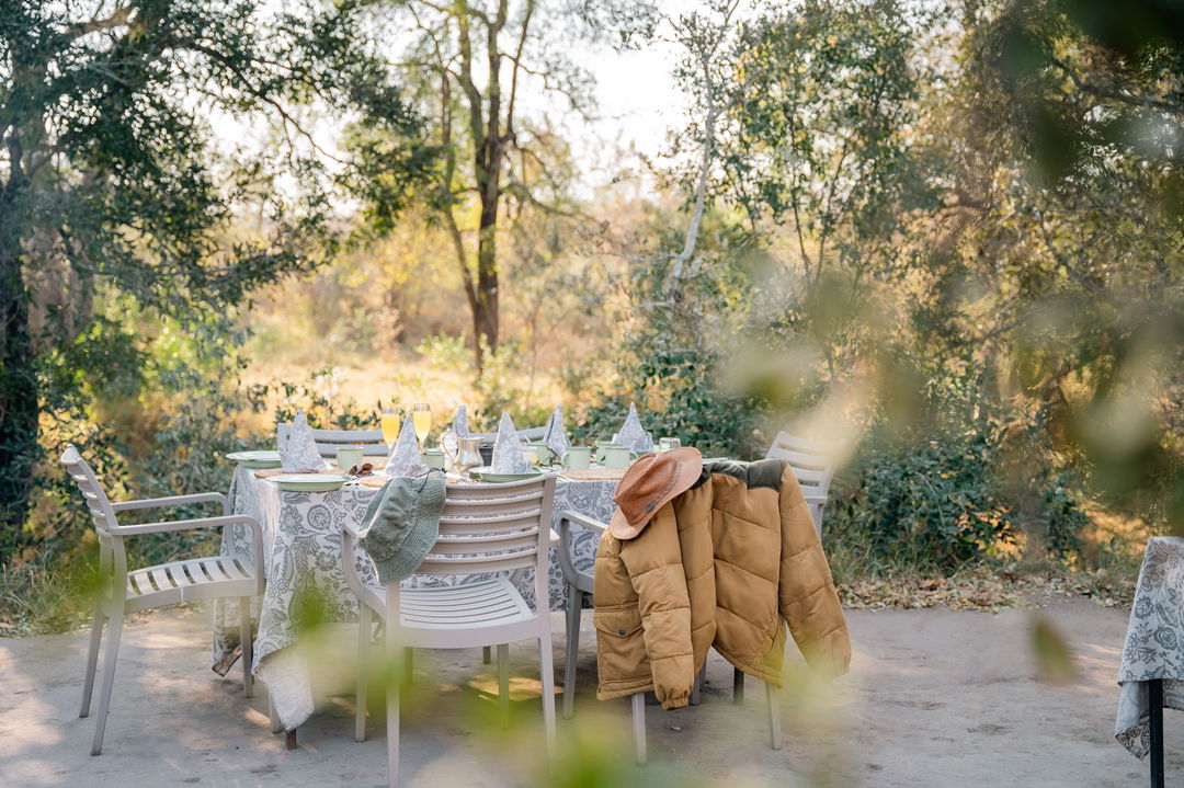 table setting for bush brunch at thornybush simbambili lodge