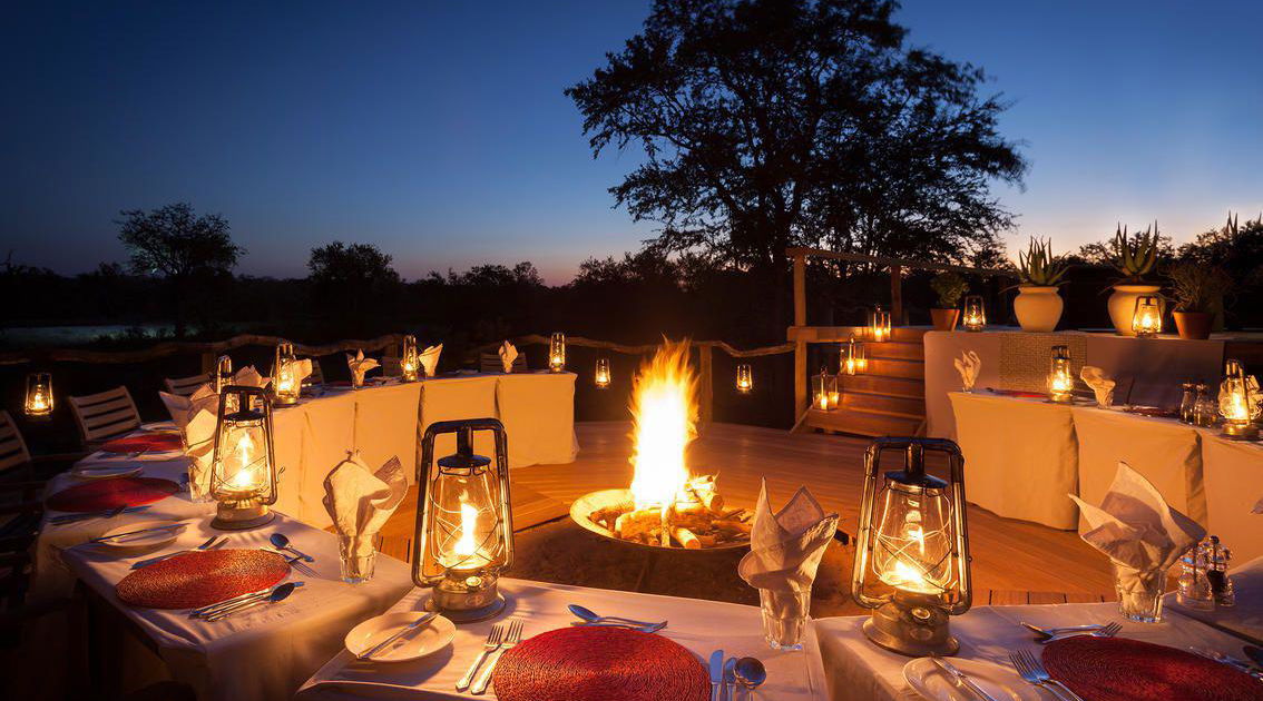 fire pit at night ready for supper at Thornybush game lodge