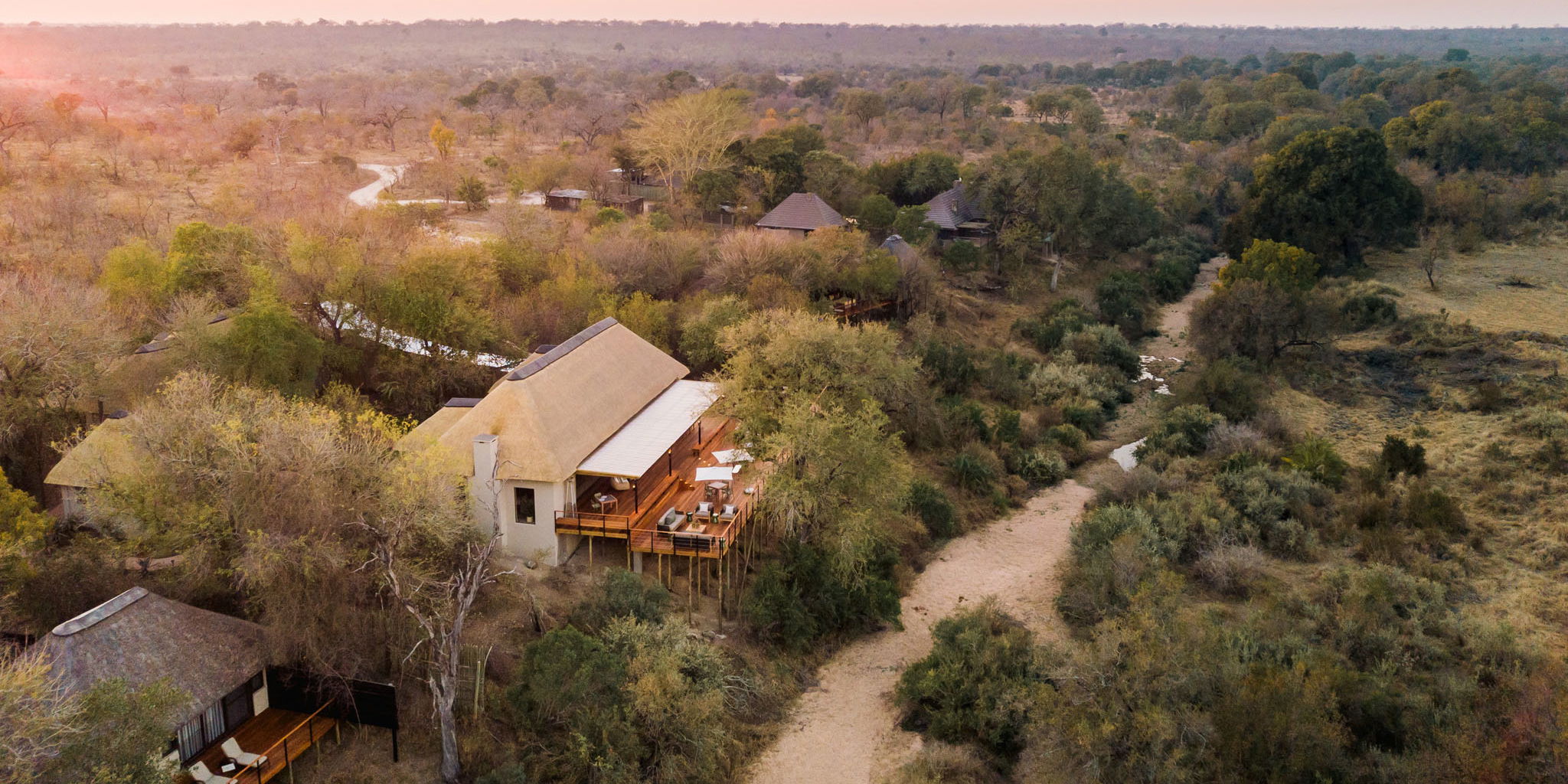 another arial view of thornybush simbambili at sunset