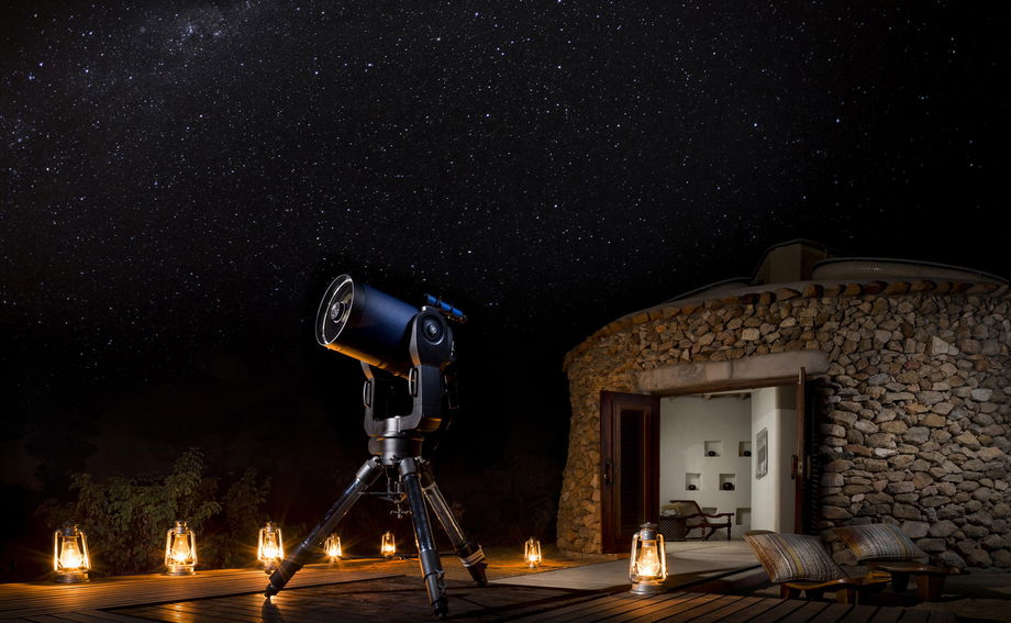 observatory and telescope at ulusaba safari lodge at night